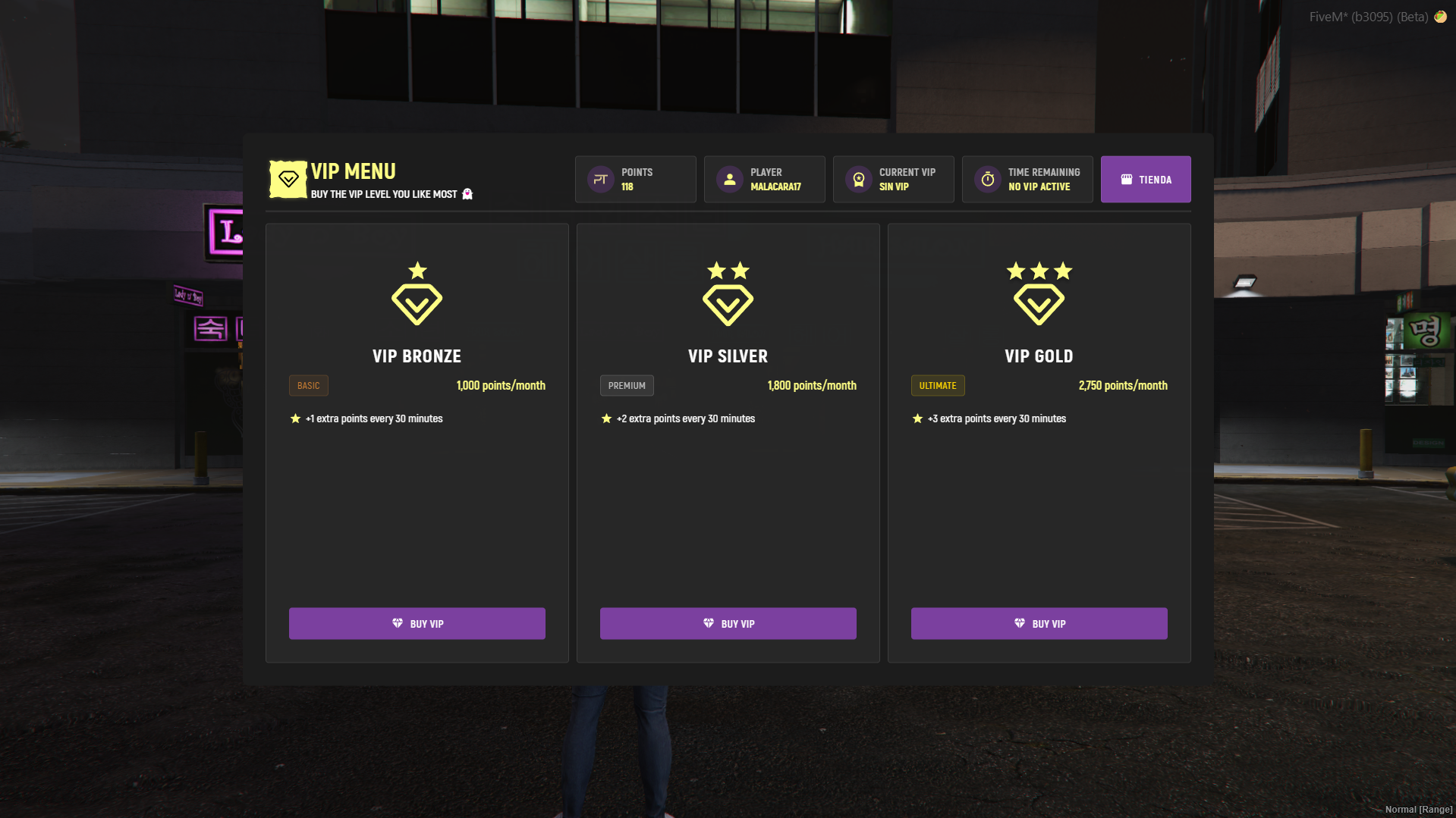 Ejemplo del menú principal VIP