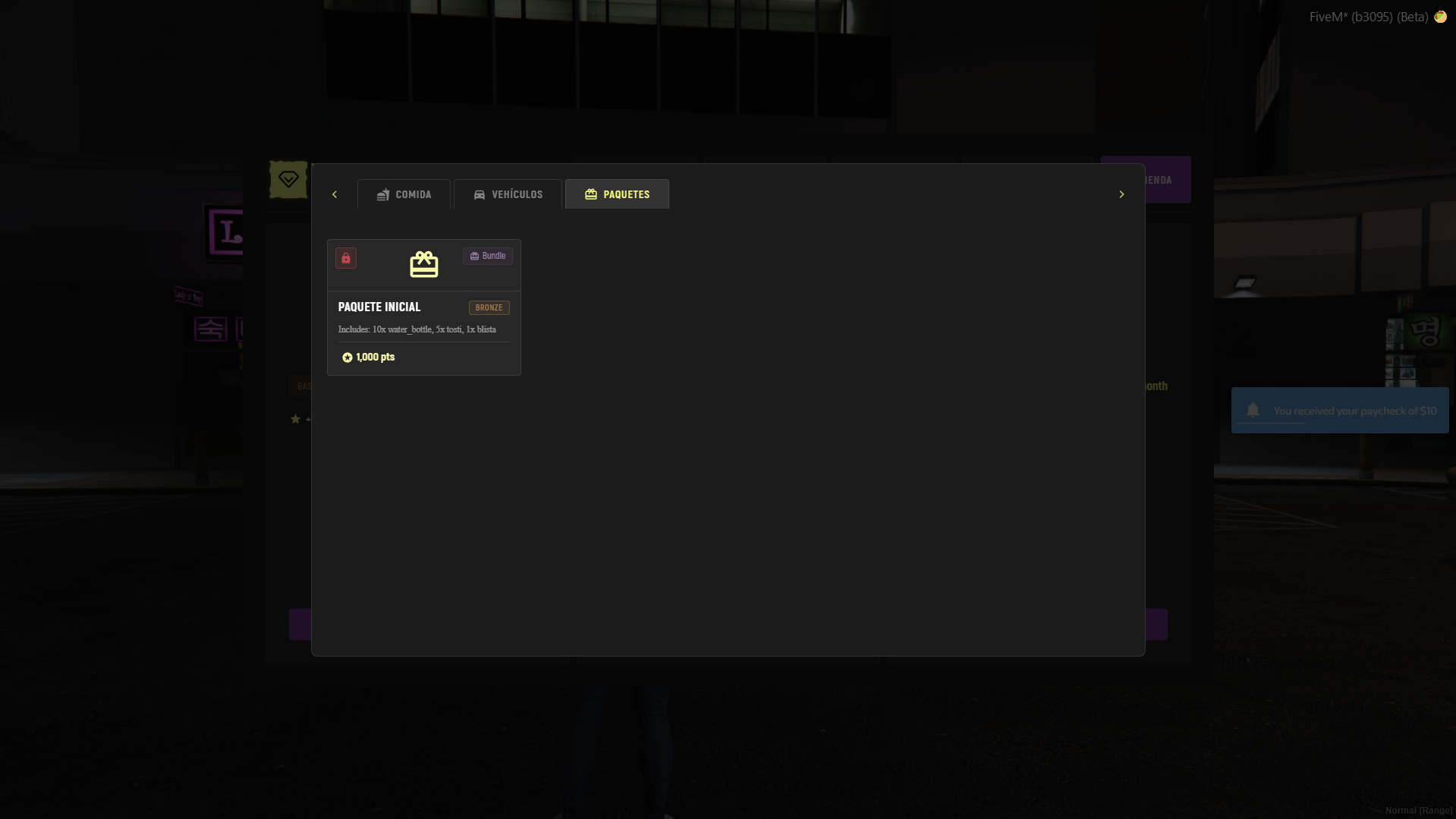 Ejemplo de la tienda VIP de paquetes